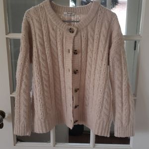 Madewell Pointelle Cable Cardigan Sweater cream